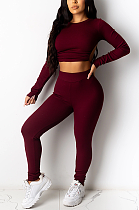 Casual Sexy Long Sleeve Halterneck Tee Top Tailored Pants Sets HG062