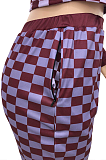 Casual Simplee Gingham Long Sleeve Round Neck Contrast Panel Long Pants Sets YX9238