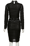 Casual Sexy Simplee Patchwork Long Sleeve High Neck Spliced A Line Skirt Sets YME1738534