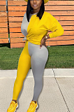 Preppy Sporty Simplee Colorblock Long Sleeve Round Neck Spliced Long Pants Sets YYF8133