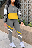 Casual Preppy Sporty Long Sleeve Contrast Panel Hoodie Long Pants Sets LMM8189