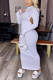 Elegant Sexy Simplee Long Sleeve Halterneck Round Neck Long Dress LML173