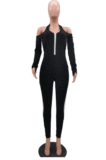 Sexy Polyester Long Sleeve Off Shoulder Spliced Bodycon Jumpsuit TK6120