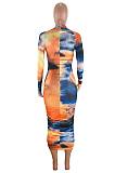 Casual Blazer Simplee Tie Dye Long Sleeve Round Neck Long Dress KY3003