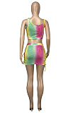 Blazer Night Out Sexy Tie Dye Cold Shoulder Self Belted Hollow Out Above Knee / Short Skirt Sets CY1252