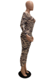 Sexy Polyester Leopard Long Sleeve Deep V Neck Backless Bodycon Jumpsuit GLS8014
