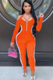 Sexy Polyester Long Sleeve Off Shoulder Spliced Bodycon Jumpsuit TK6120