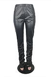 Casual Luxe Vintage Pu Leather Shirred Detail Ruffle Long Pants ABL6614