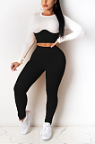 Casual Simplee Long Sleeve Round Neck Spliced Skinny Pants Sets TRS1071
