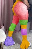 Sexy Polyester Mid Waist Flare Leg Pants Printing ColorfulSDE2861