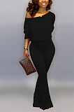 Fashion casual plain color bat-sleeved jumpsuit SY8388