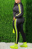 Casual Preppy Sporty Patchwork Long Sleeve Waist Tie Pants Sets AWL0017
