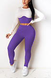 Casual Simplee Long Sleeve Round Neck Spliced Skinny Pants Sets TRS1071