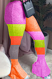 Sexy Polyester Mid Waist Flare Leg Pants Printing ColorfulSDE2861
