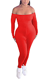 Casual Simplee Cotton Long Sleeve Notched Neck Bodycon Jumpsuit TRS1063