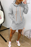 Casual Preppy Sporty Long Sleeve Drawstring Waist Mini Dress WY6677
