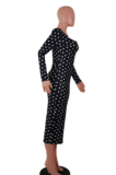 Sexy Polyester Polka Dot Long Sleeve Deep V Neck Long Dress SMY8043
