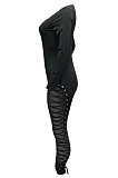 The Streets Polyester Long Sleeve Mid Waist Knotted Strap Bodycon Jumpsuit NK181