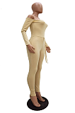 Casual Simplee Cotton Long Sleeve Notched Neck Bodycon Jumpsuit TRS1063