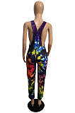 Casual fashion tie-dye positioning printed jumpsuit suspenders LNS763