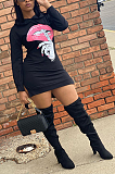 Casual, versatile and stylish lip print hoodie skirt WM911