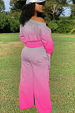 Casual Polyester Gradient Long Sleeve Tie Cuffs Wide Leg Pants SetsCCN1828