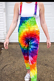 Casual fashion tie-dye positioning printed jumpsuit suspenders LNS760