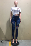 Casual Basics Simplee Leopard Gingham Ripped Mid Waist Jeans D8388