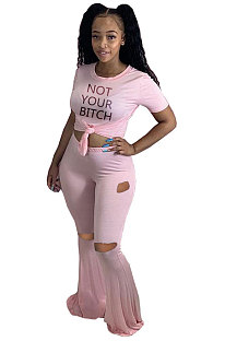 Sexy Polyester The Letters Flare Leg Pants Hole Pants Two-PieceCCN1820