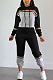 Casual Preppy Sporty Striped Long Sleeve Spliced Hoodie Sweat Pants Sets OEP6216