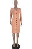 Casual Elegant Simplee Long Sleeve V Neck Midi Dress HG5288