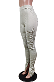 Casual Simplee Elastic Waist Shirred Detail Ruffle Flare Leg Pants WY6714