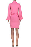 Casual PolyesterLoose Long Sleeve Round Collar Skirts  SetsMDF5167