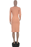 Casual Elegant Simplee Long Sleeve V Neck Midi Dress HG5288