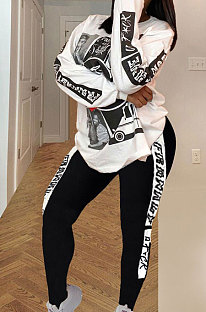 Casual Polyester Long Sleeve Printing Round Neck Tee Top Pants Sets YSH6170