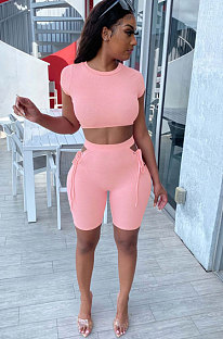 Sexy Polyester Short Sleeve Shorts Bind Club Suit Two-Piece KA7115