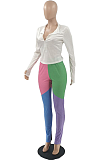 Casual Leisure matching color high-waist split sports suit QQ5207