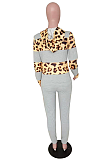 Casual Preppy Sporty Leopard Long Sleeve Spliced Hoodie Long Pants Sets 