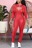 Casual Sporty Sexy Long Sleeve Spliced Hollow Out Bodycon Jumpsuit ARM8229