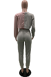 Casual Preppy Sporty Long Sleeve Round Neck Contrast Panel Waist Tie Sets ARM8225