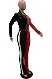 Casual Sporty Simplee Long Sleeve Deep V Neck Contrast Panel Pants Sets ARM8223