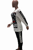 Casual Polyester Long Sleeve Printing Round Neck Tee Top Pants Sets YSH6170