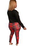 Casual Long Pants Plaid Cartoon Graphic Long Sleeve Tee Top Sets  WT9021