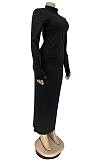 Casual Sexy Simplee Long Sleeve Halterneck Round Neck Long Dress DN8527
