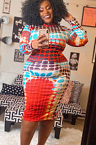 Casual  Printing Tight Package Buttocks Plus Size Dress  WT9018