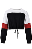 Casual Preppy Sporty Long Sleeve Round Neck Spliced Crop Top JHH0041
