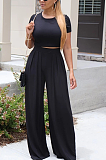 Casual Modest Simplee Short Sleeve Round Neck Wide Leg Pants Sets