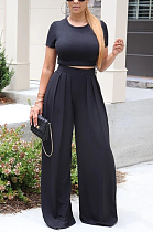 Casual Modest Simplee Short Sleeve Round Neck Wide Leg Pants Sets