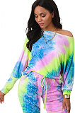 Casual Cotton Tie Dye Long Sleeve Inclined Shoulder Two-PieceWT9002