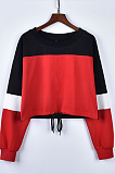 Casual Preppy Sporty Long Sleeve Round Neck Spliced Crop Top JHH0041